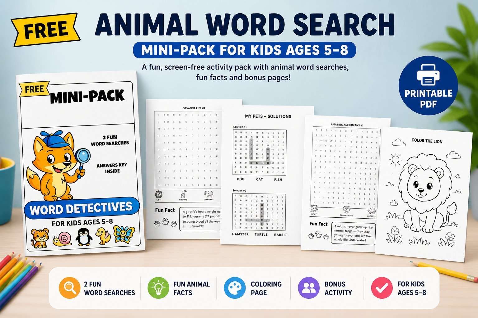 Free Animal Word Search Mini-Pack for Kids Ages 5–8